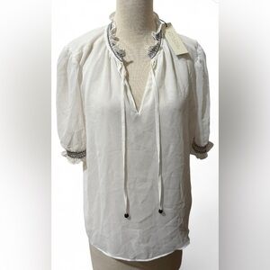Rachel Zoe White Ruffled Blouse with Tassels Women’s Size Large (New With Tag)